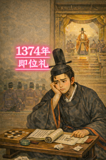 ☞【南北朝時代第3期⑦：1374年】『後円融天皇親政開始も…』